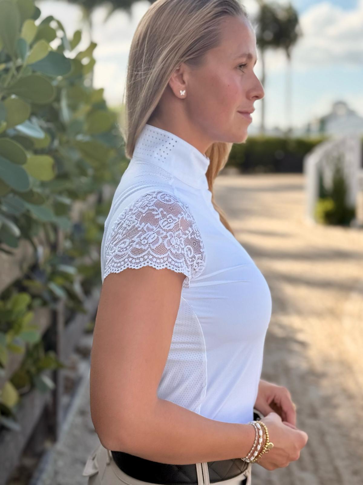 70 Degrees Mesh Lace Sleeve Show Shirt