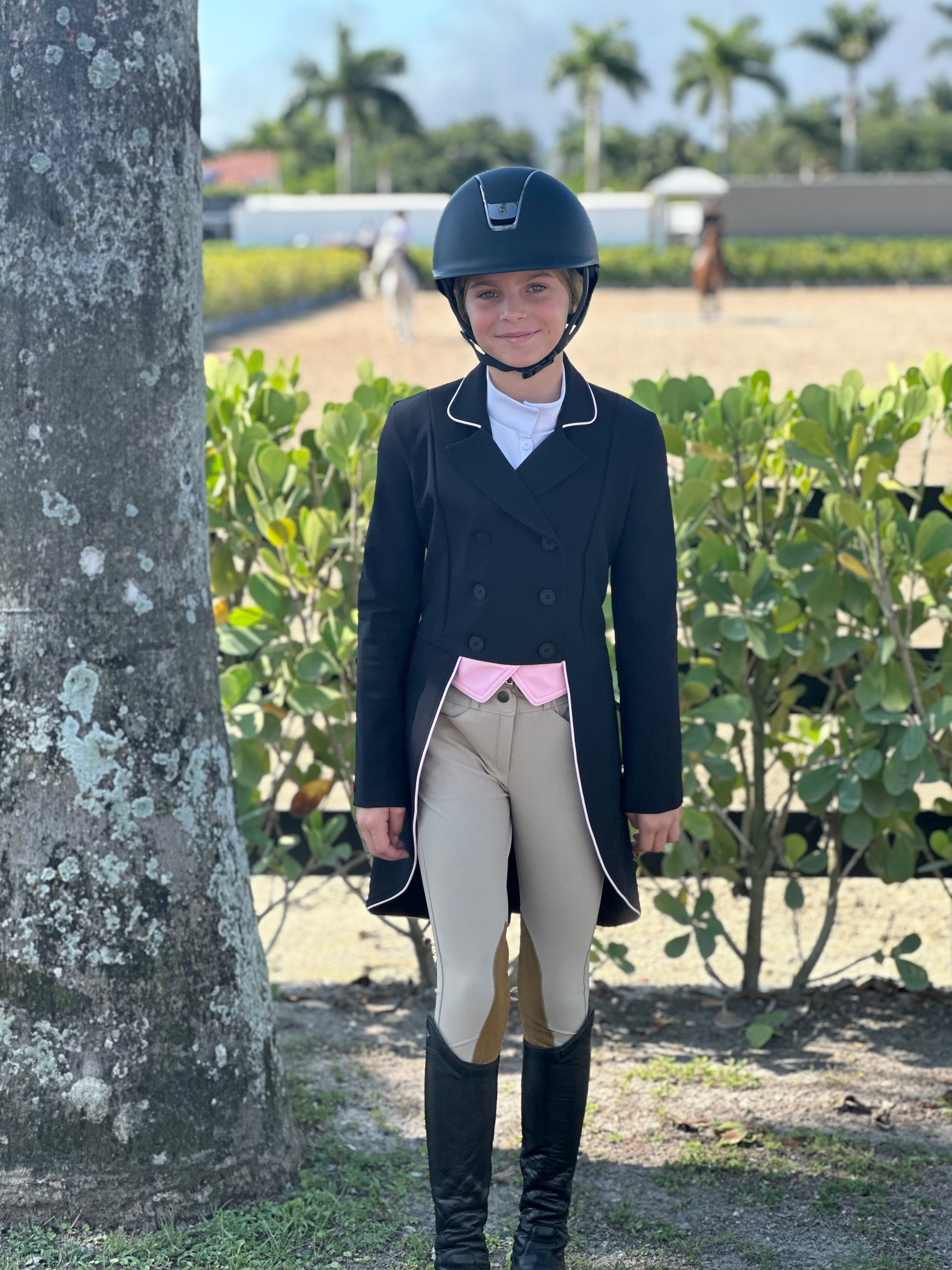 For Horses Lula Girls Shadbelly: Black with Baby Pink Piping