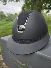 2.0 Miss Shield Shadowmatt With Alcantara Top, Flower Embroidery Band and Black Chrome Samshield Helmet