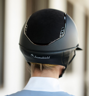 2.0 Miss Shield Shadowmatt With Alcantara Top, Flower Embroidery Band and Black Chrome Samshield Helmet