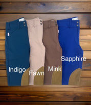 Tailored Sportsman Boot Sock Breeches: Mid Rise, Front Zip Colors Sizes 22-26